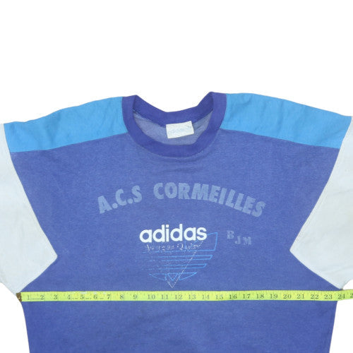 Adidas Women Blue Colourblock Crew Neck Pullover Sweatshirt Size 8