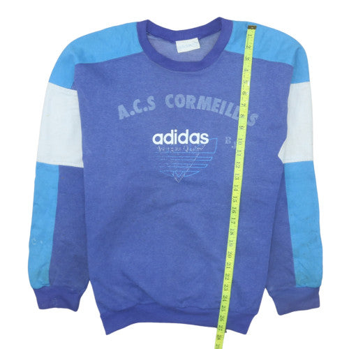 Adidas Women Blue Colourblock Crew Neck Pullover Sweatshirt Size 8