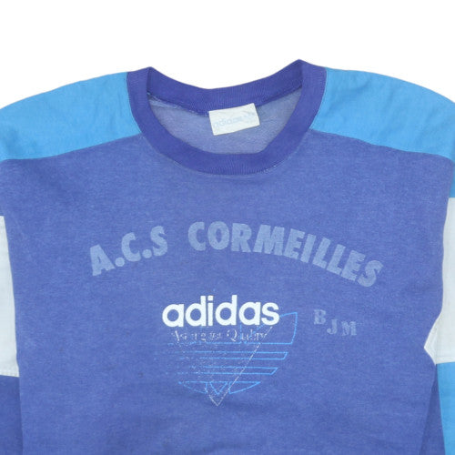 Adidas Women Blue Colourblock Crew Neck Pullover Sweatshirt Size 8