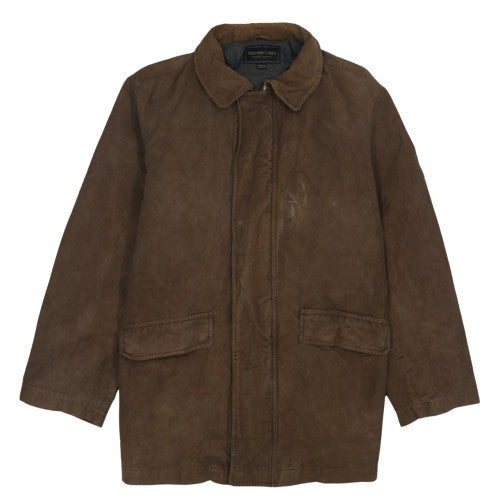 Marlboro Classics Men's Brown Cotton Twill Overcoat L Lined Waterproof