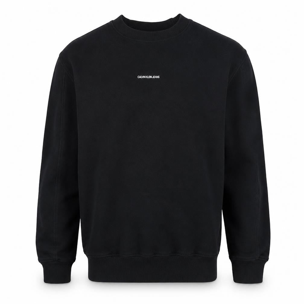Front view of Calvin Klein Jeans Men's Black Small Crew Neck Logo Sweatshirt