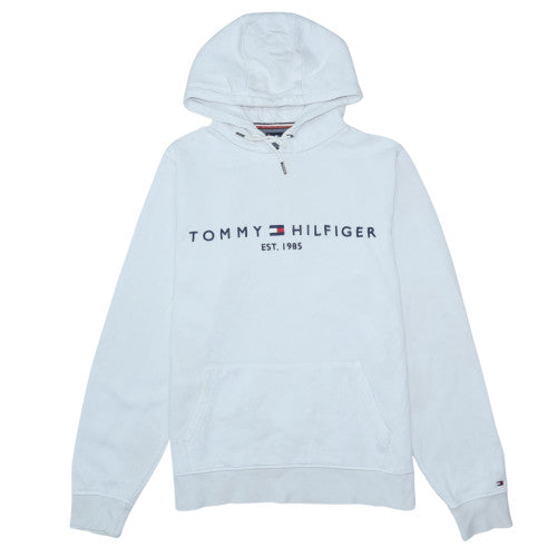 Tommy Hilfiger Men's White Pullover Hoodie M Logo Cotton Fleece