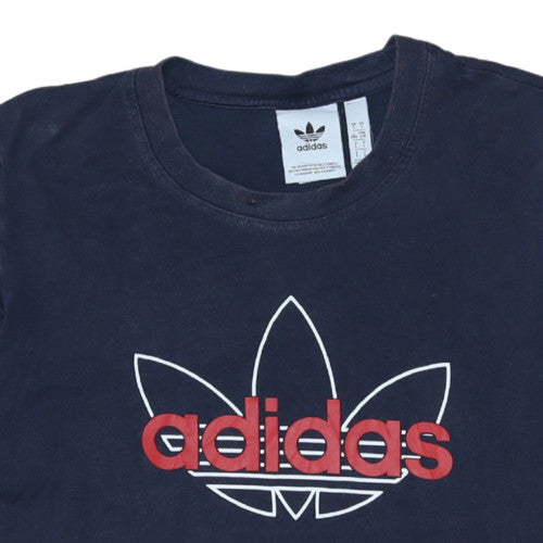 Adidas Men's Blue Large Trefoil Logo Cotton Short Sleeve T-Shirt