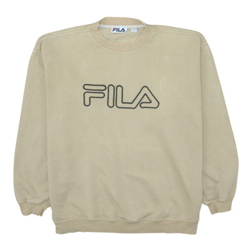 FILA Men Beige 2XL Pullover Sweatshirt Logo Crew Neck Vintage