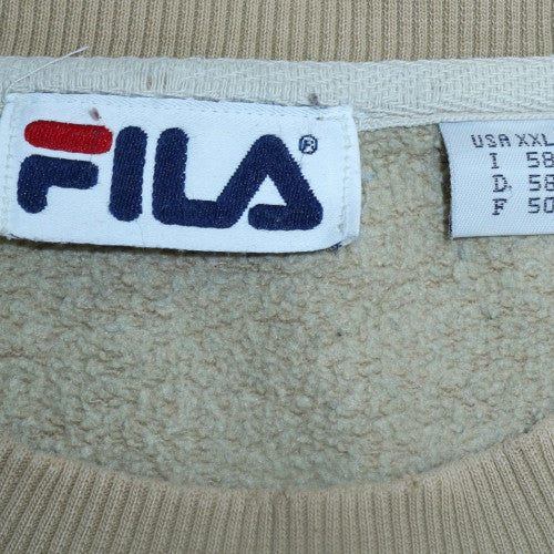FILA Men Beige 2XL Pullover Sweatshirt Logo Crew Neck Vintage