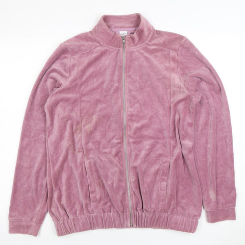 Cotton Traders Women's Heather Pink Full Zip Hoodie Size 14 Velour Finish