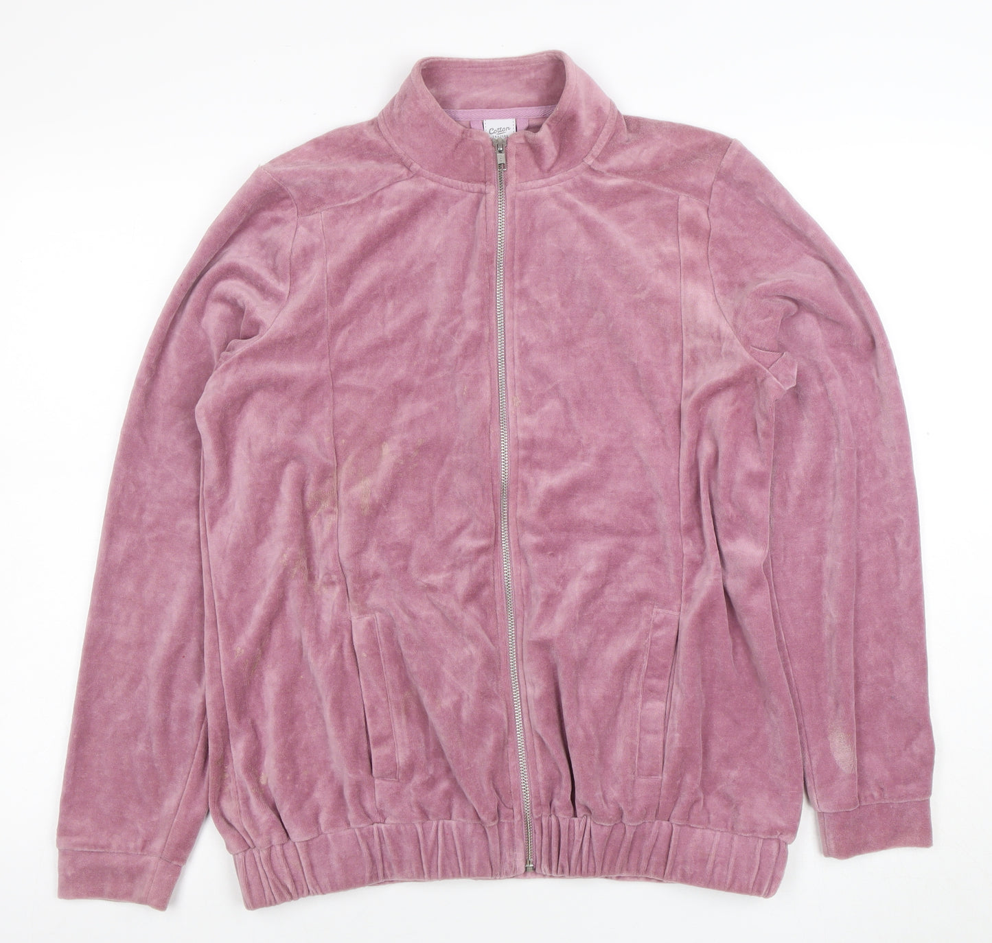 Cotton Traders Women's Heather Pink Full Zip Hoodie Size 14 Velour Finish