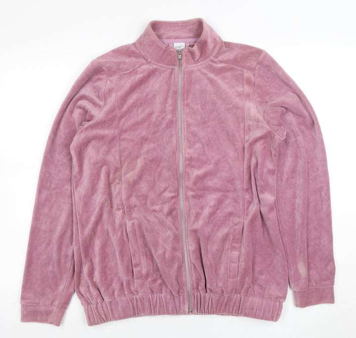 Cotton Traders Women's Heather Pink Full Zip Hoodie Size 14 Velour Finish