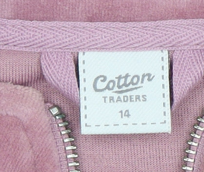 Cotton Traders Women's Heather Pink Full Zip Hoodie Size 14 Velour Finish