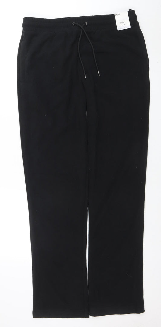 Marks and Spencer Men Black Fleece Jogger Trousers M Long