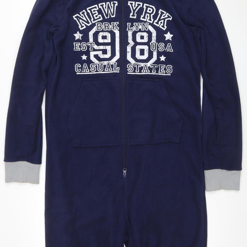 OneZee Men's Blue Hooded Fleece One Piece M Winter Loungewear