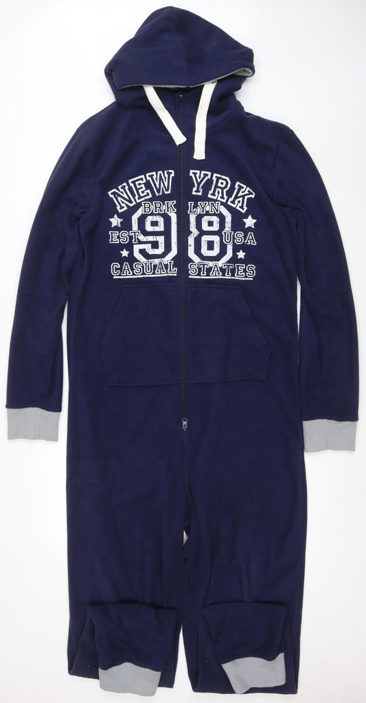 OneZee Men's Blue Hooded Fleece One Piece M Winter Loungewear