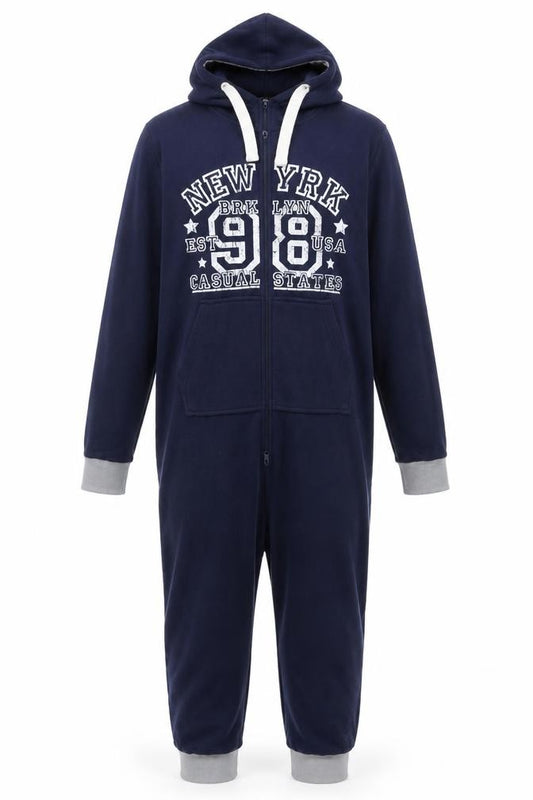 OneZee Men's Blue Hooded Fleece One Piece M Winter Loungewear
