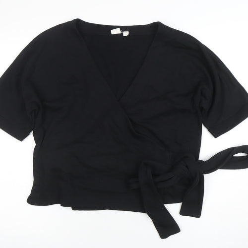 GAP Women’s Black Wrap Short Sleeve Cotton Blend Jumper S