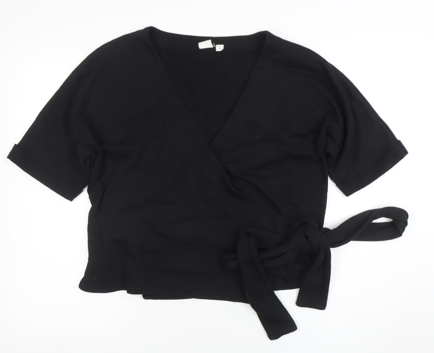 GAP Women’s Black Wrap Short Sleeve Cotton Blend Jumper S