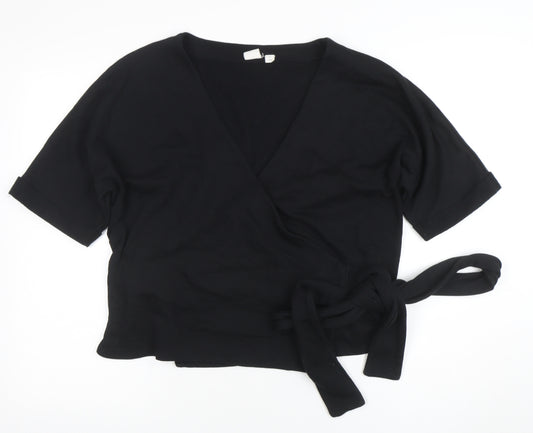 GAP Women’s Black Wrap Short Sleeve Cotton Blend Jumper S