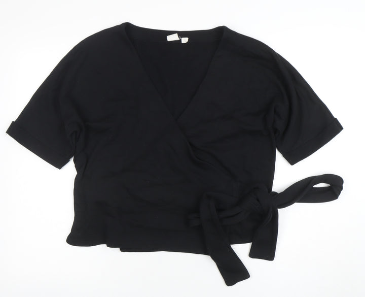 GAP Women’s Black Wrap Short Sleeve Cotton Blend Jumper S