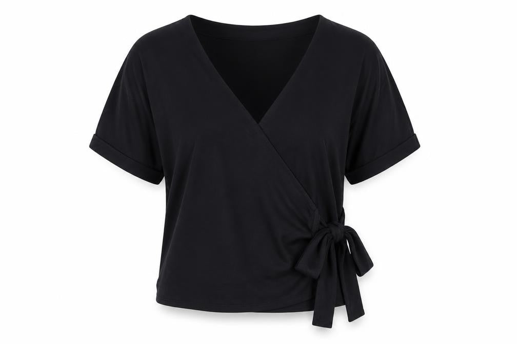 GAP Women’s Black Wrap Short Sleeve Cotton Blend Jumper S