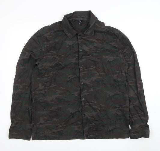 New Look Men Green Camouflage Cotton Button Jacket M
