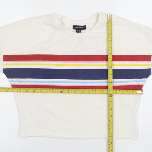 New Look Women's White Striped Crew Neck Pullover Sweatshirt UK 8