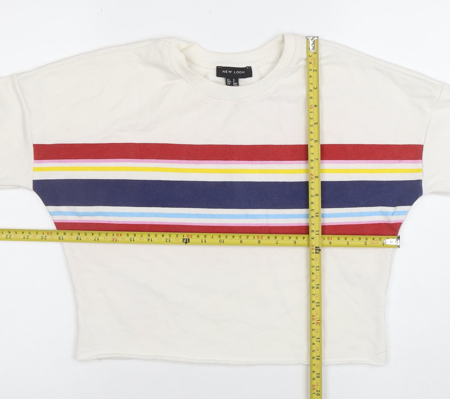 New Look Women's White Striped Crew Neck Pullover Sweatshirt UK 8