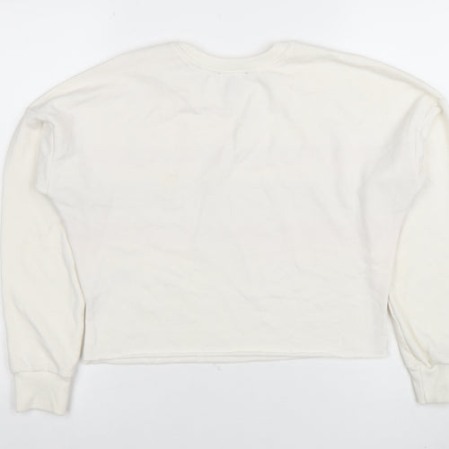 New Look Women's White Striped Crew Neck Pullover Sweatshirt UK 8