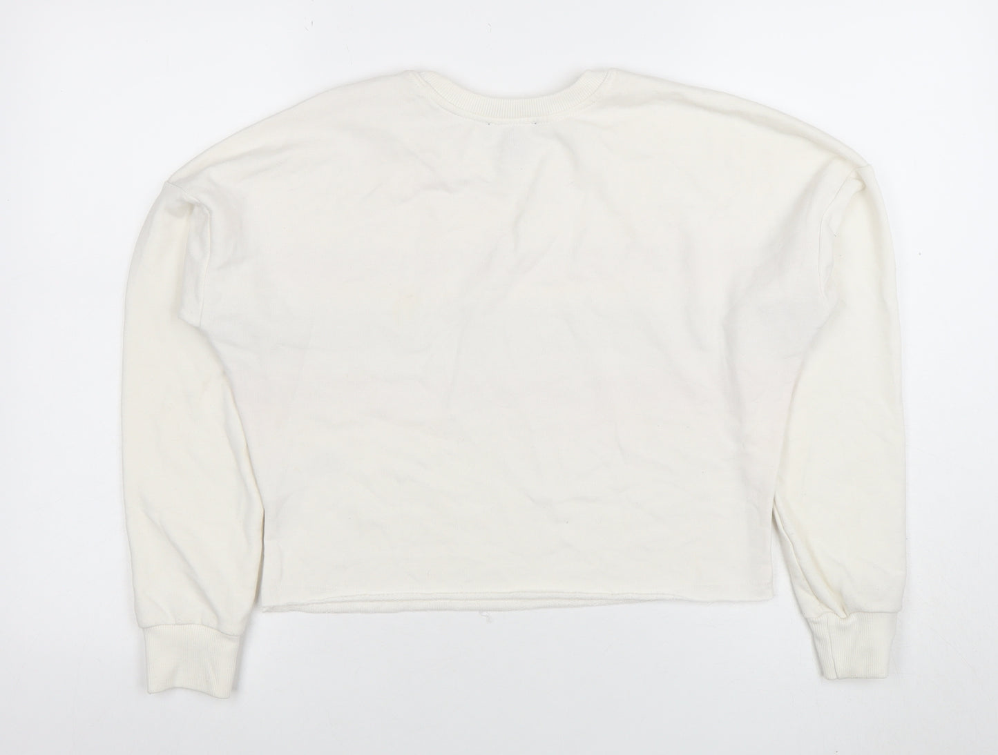 New Look Women's White Striped Crew Neck Pullover Sweatshirt UK 8