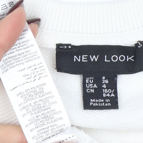 New Look Women's White Striped Crew Neck Pullover Sweatshirt UK 8
