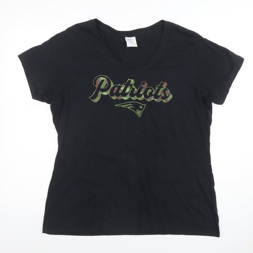 Port & Company Women Black V-Neck Short Sleeve Cotton Patriots T-Shirt L