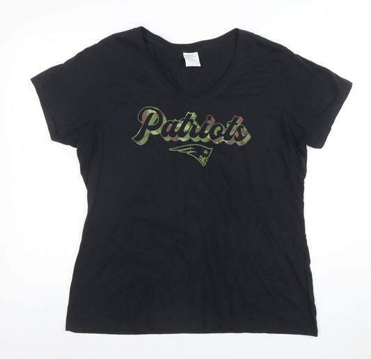Port & Company Women Black V-Neck Short Sleeve Cotton Patriots T-Shirt L
