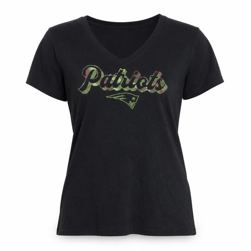 Port & Company Women Black V-Neck Short Sleeve Cotton Patriots T-Shirt L