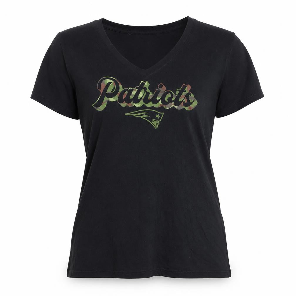 Port & Company Women Black V-Neck Short Sleeve Cotton Patriots T-Shirt L