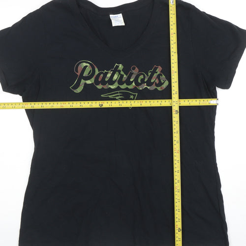 Port & Company Women Black V-Neck Short Sleeve Cotton Patriots T-Shirt L
