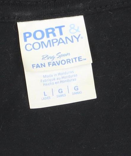 Port & Company Women Black V-Neck Short Sleeve Cotton Patriots T-Shirt L