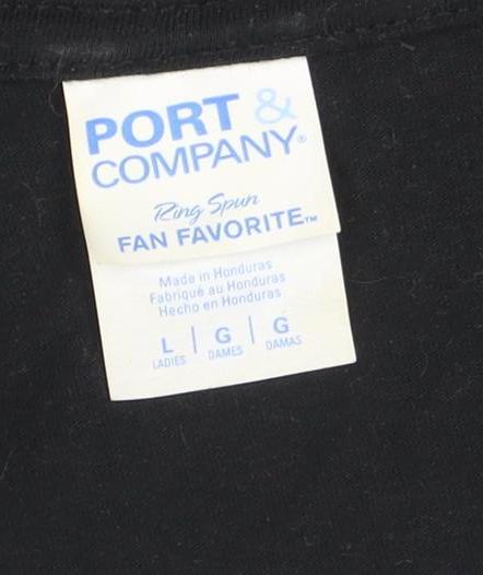 Port & Company Women Black V-Neck Short Sleeve Cotton Patriots T-Shirt L