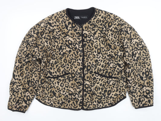 ZARA Women’s Brown Leopard Print Quilted Bomber Jacket Size S