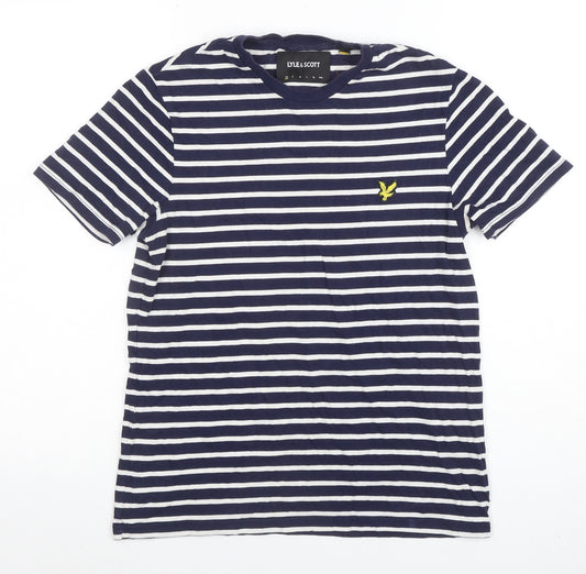 Lyle & Scott Men's XS Blue Striped Crew Neck Cotton T-Shirt
