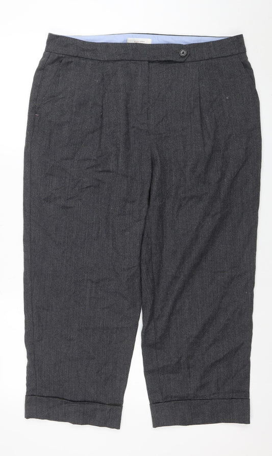 Marks and Spencer Per Una Women's Grey Size 18 Herringbone Straight Leg Trousers