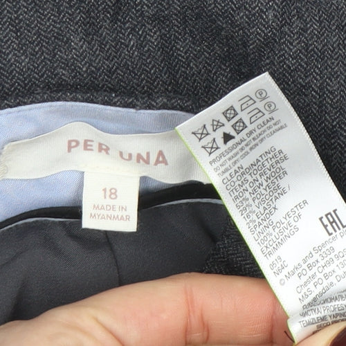 Marks and Spencer Per Una Women's Grey Size 18 Herringbone Straight Leg Trousers