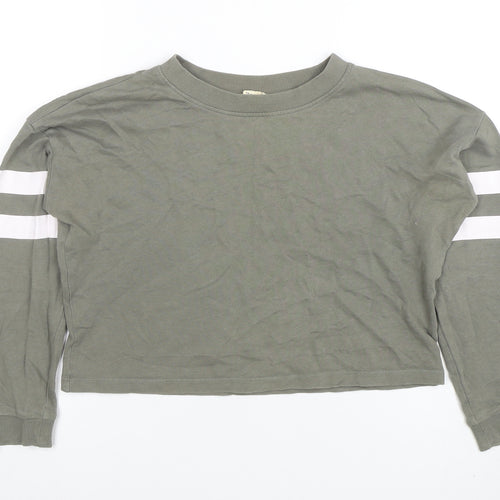 H&M Girls Khaki Green Long Sleeve Cropped Jersey Top 10-12 Years Organic Cotton