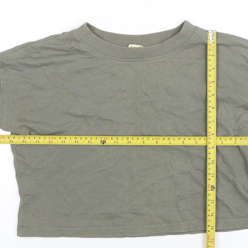 H&M Girls Khaki Green Long Sleeve Cropped Jersey Top 10-12 Years Organic Cotton
