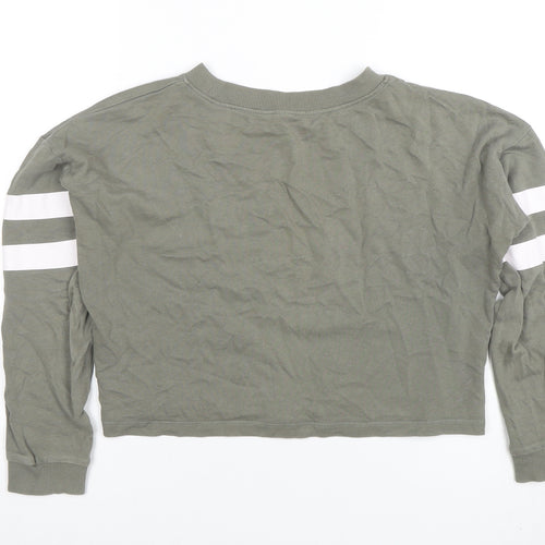 H&M Girls Khaki Green Long Sleeve Cropped Jersey Top 10-12 Years Organic Cotton