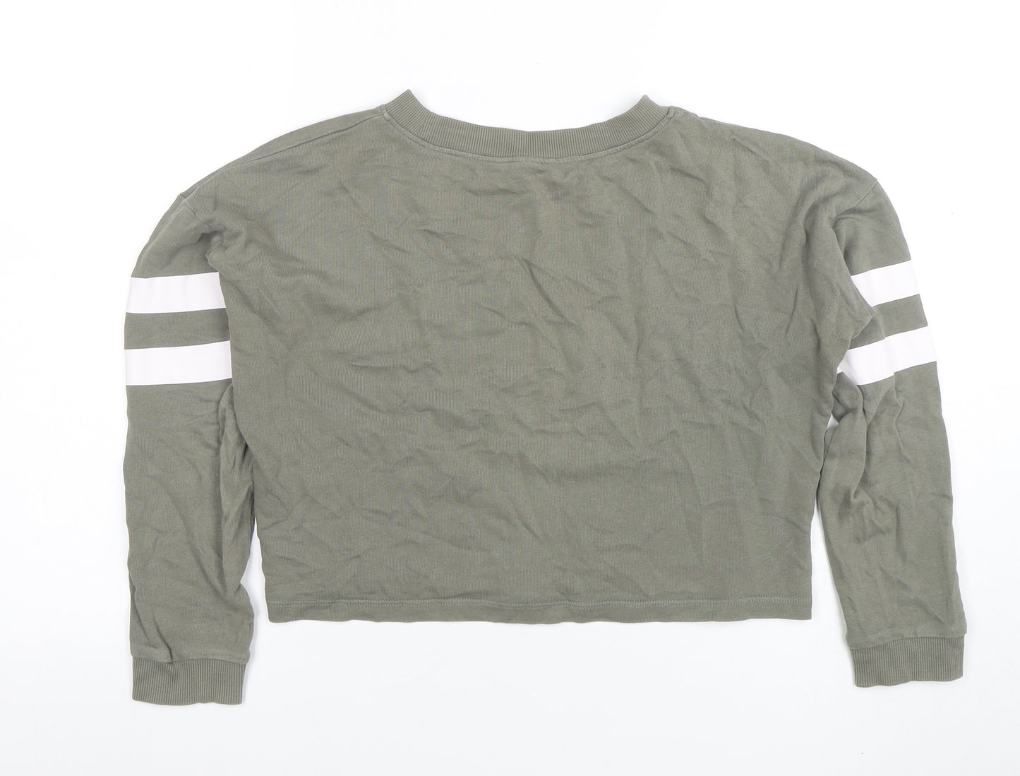 H&M Girls Khaki Green Long Sleeve Cropped Jersey Top 10-12 Years Organic Cotton