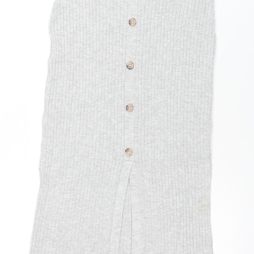 H&M Women Grey Ribbed Knit Button Midi Pencil Skirt Size S