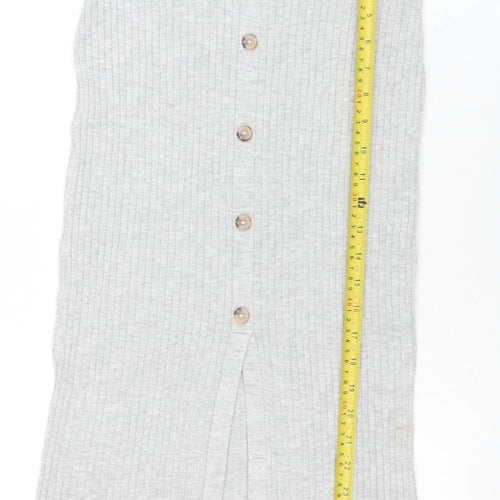 H&M Women Grey Ribbed Knit Button Midi Pencil Skirt Size S