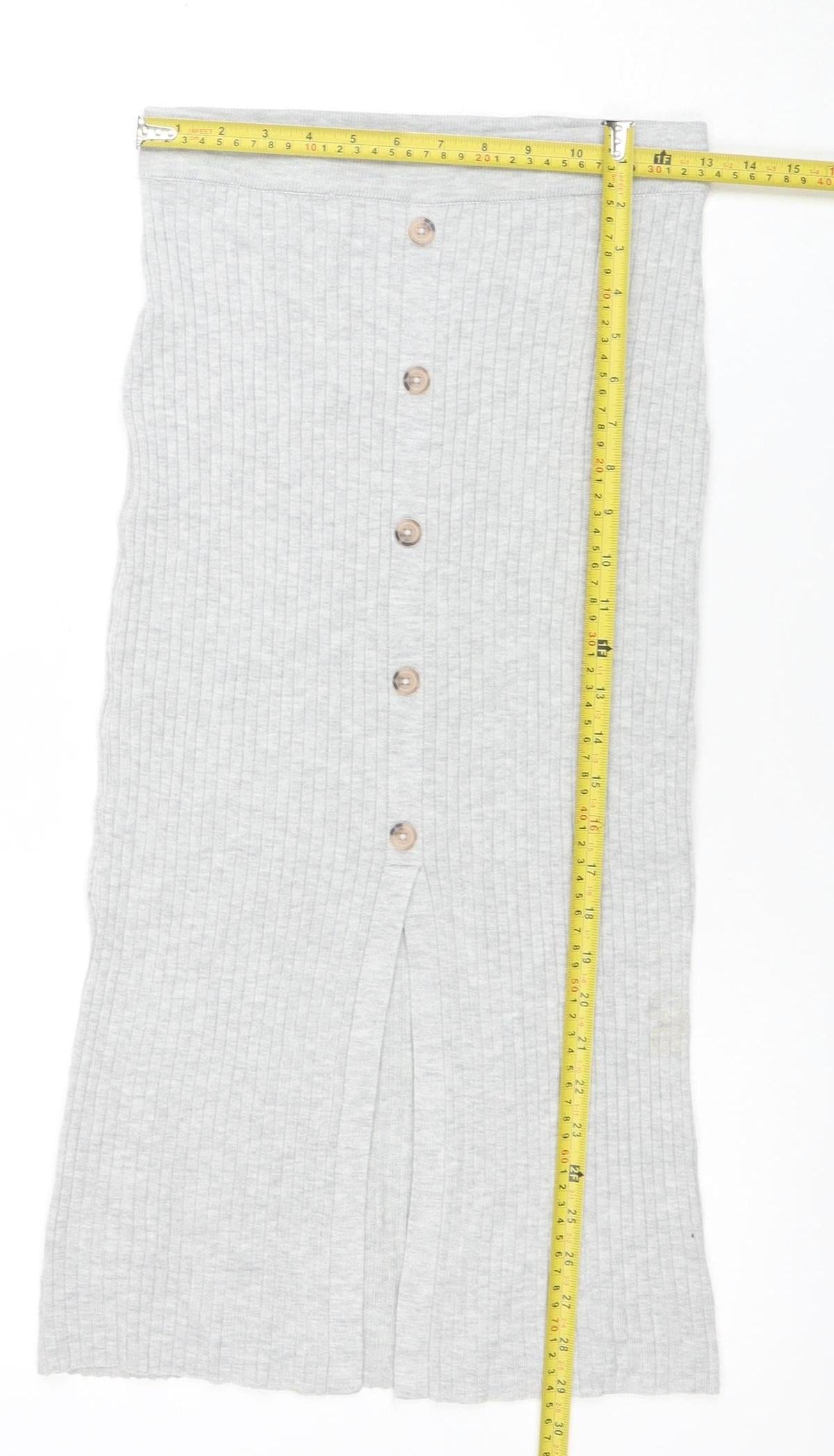 H&M Women Grey Ribbed Knit Button Midi Pencil Skirt Size S