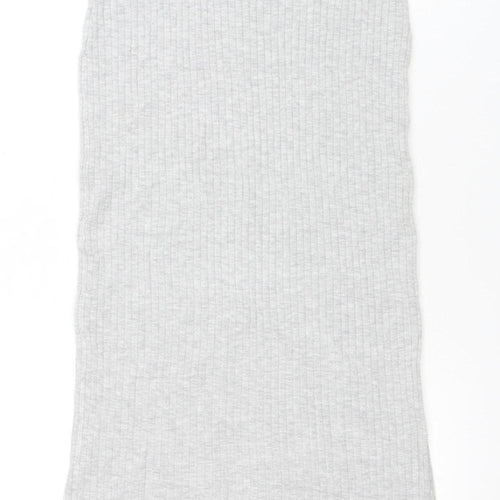 H&M Women Grey Ribbed Knit Button Midi Pencil Skirt Size S