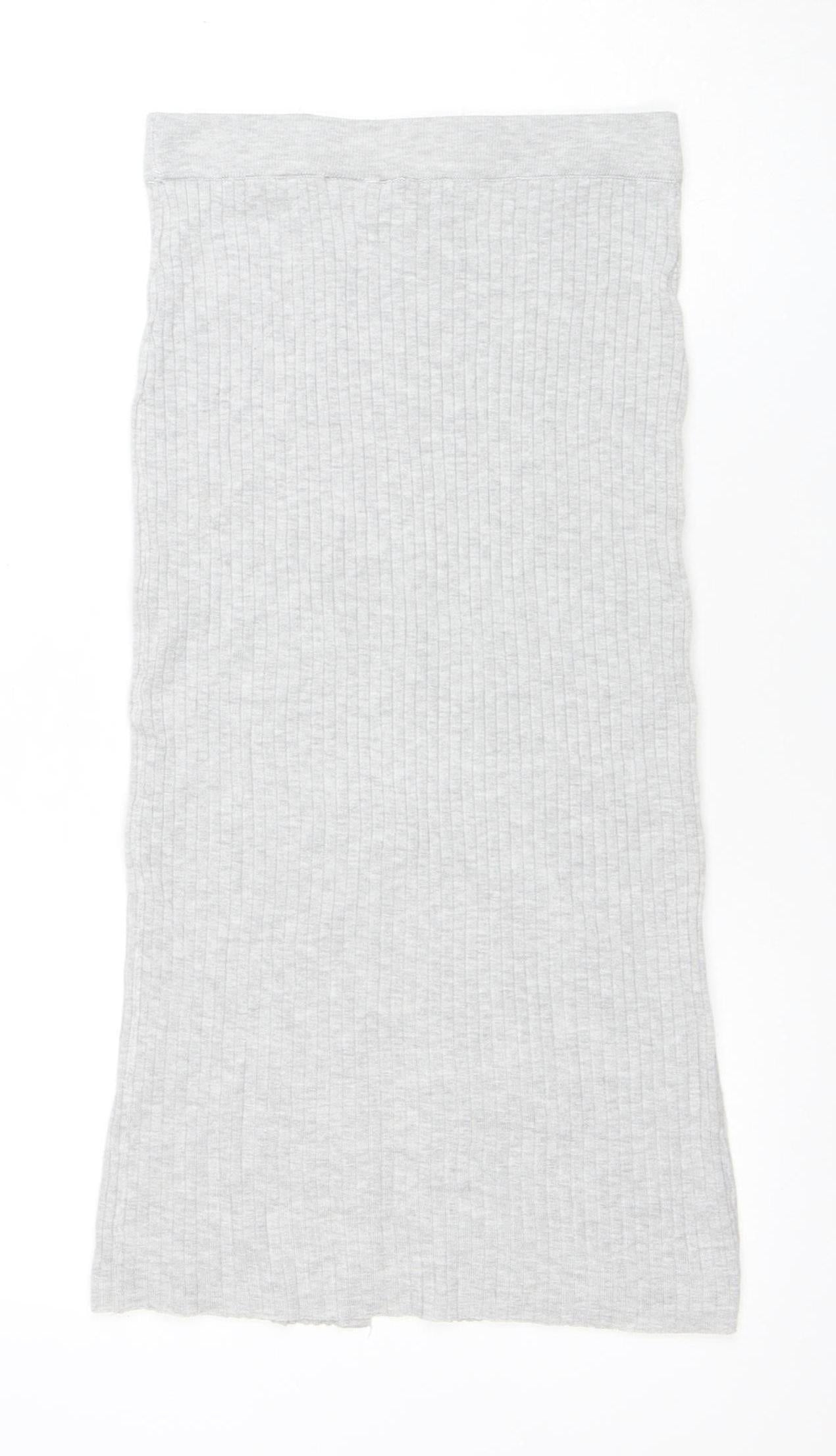 H&M Women Grey Ribbed Knit Button Midi Pencil Skirt Size S