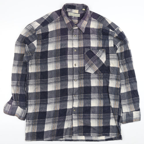 Carlo C. Santini Men's Blue Check Flannel Cotton Button-Up Shirt XL