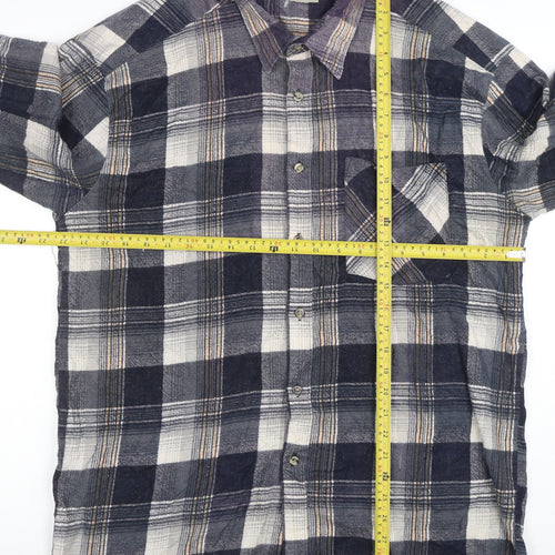 Carlo C. Santini Men's Blue Check Flannel Cotton Button-Up Shirt XL